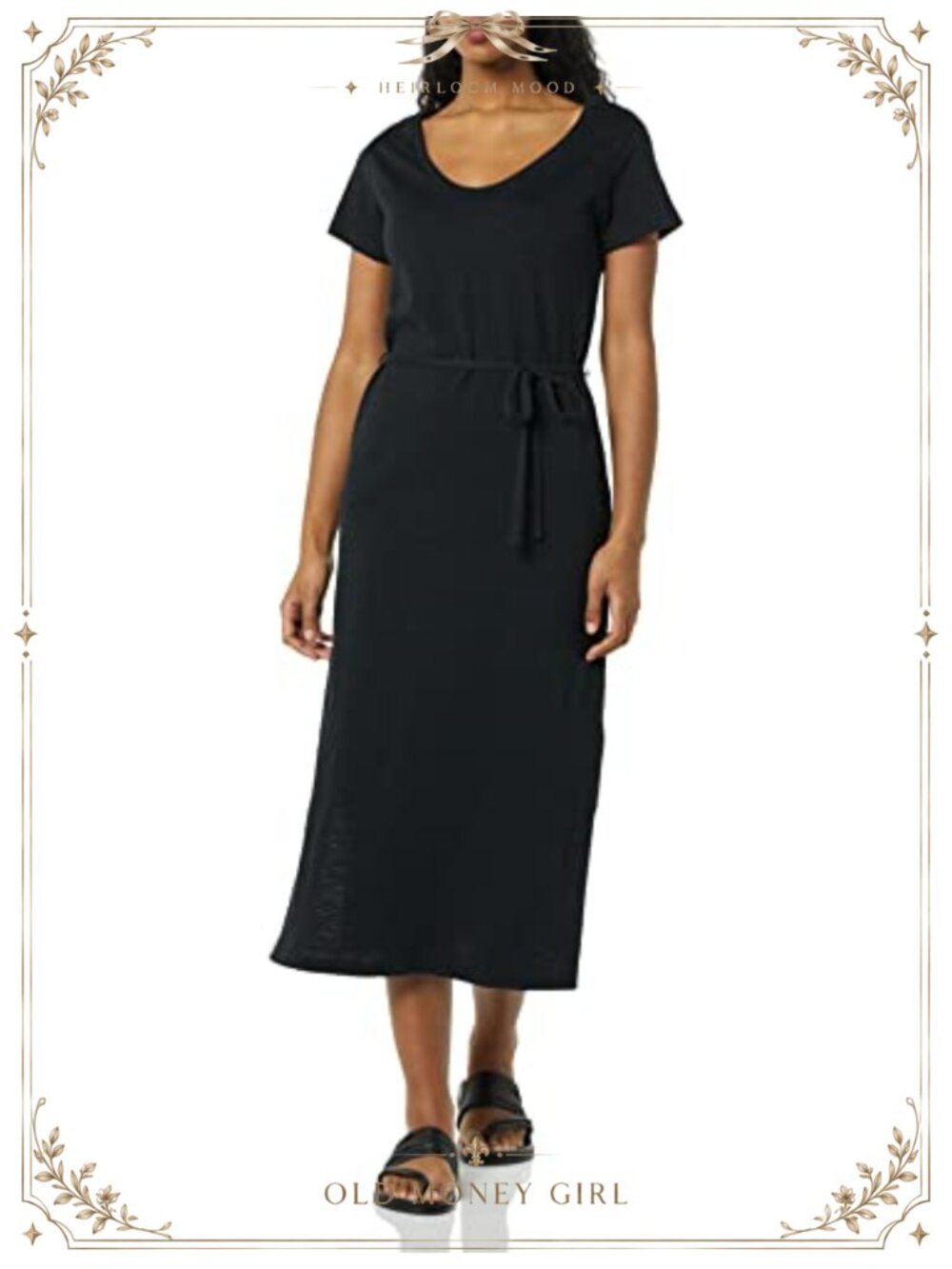 Women's Short Sleeve Belted Midi T-Shirt Dress Vintage Cotton Fit & Flare